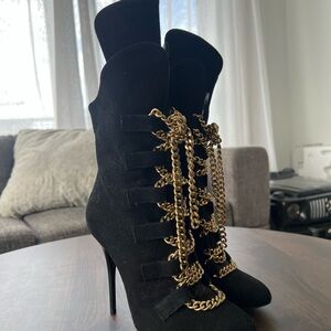 Giuseppe Zannotti Stiletto Boots with Gold Chain Detail